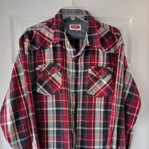 VTG Wrangler 1947 Men's Long Sleeve Shirt Size 2XL Plaid  Pockets Snaps Western